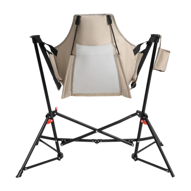 Hammock Camping Chair, Folding Portable Rocking Chair, Aluminum Alloy Adjustable Back Swinging Chair with Pillow Cup Holder, Recliner with Carry Bag for Outdoor Travel Lawn Backyard, KHAKI-海智集-Default-