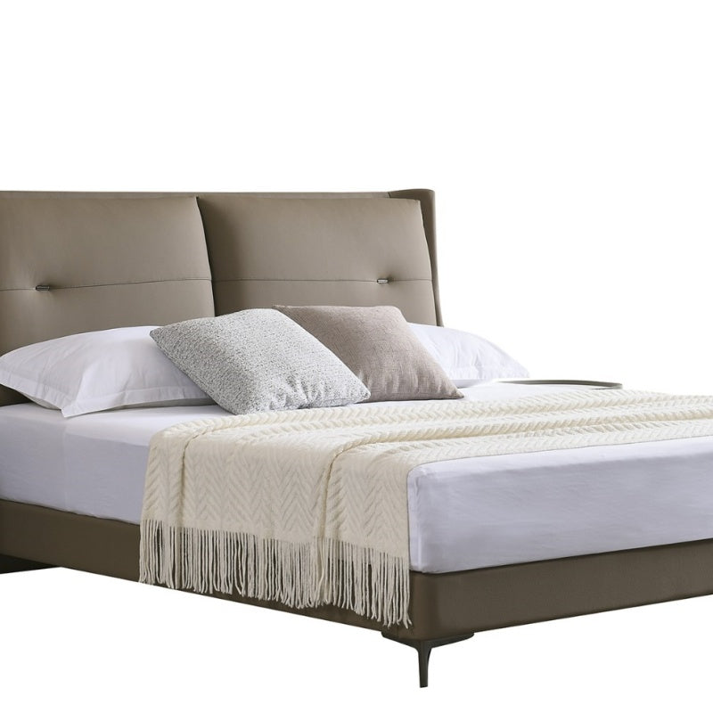 Luxurious bedding made of genuine leather, simple Italian light luxury, high-end solid wood soft package, without bedside table-海智集-