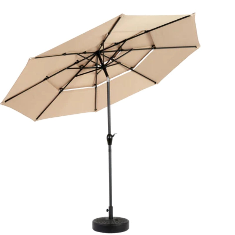 Aluminium 10ft 3 Tier Auto-tilt Umbrella ,Outdoor Patio Umbrella - Market Table Pool Deck Umbrella (Base Not Included) - ( khaki )-海智集-Default-