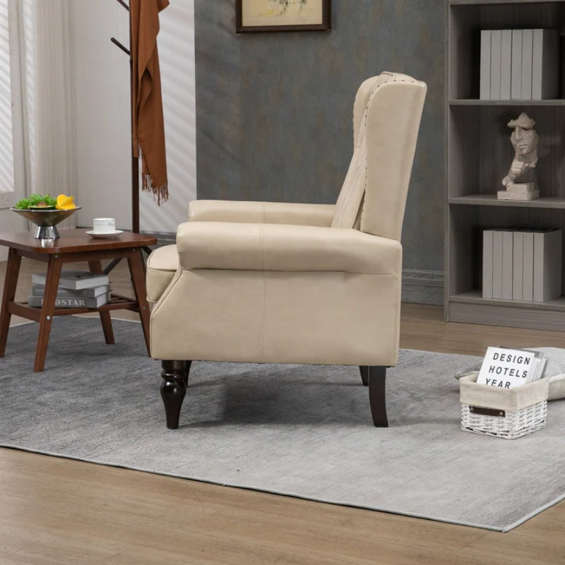 Modern Accent Chair Lounge Chair with Sturdy Wood Legs in Camel PU Leather for Living Room and Bedroom-海智集-Default-