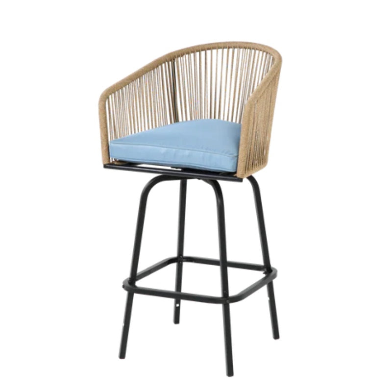 3pcs Outdoor Bar Set, Patio Bar Table and Chairs Set, Bar Height Patio Set - 2 x Swivel Bar Chairs , 1 x Round Bar Table(DPC Wood-Like)-Blue-海智集-Default-