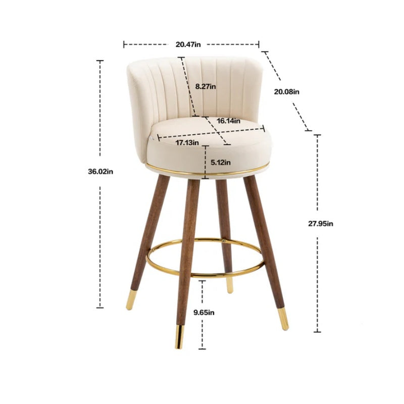 COOLMORE Counter Height Bar Stools Set of 2 for Kitchen Counter Solid Wood Legs with a fixed height of 360 degrees-海智集-Default-