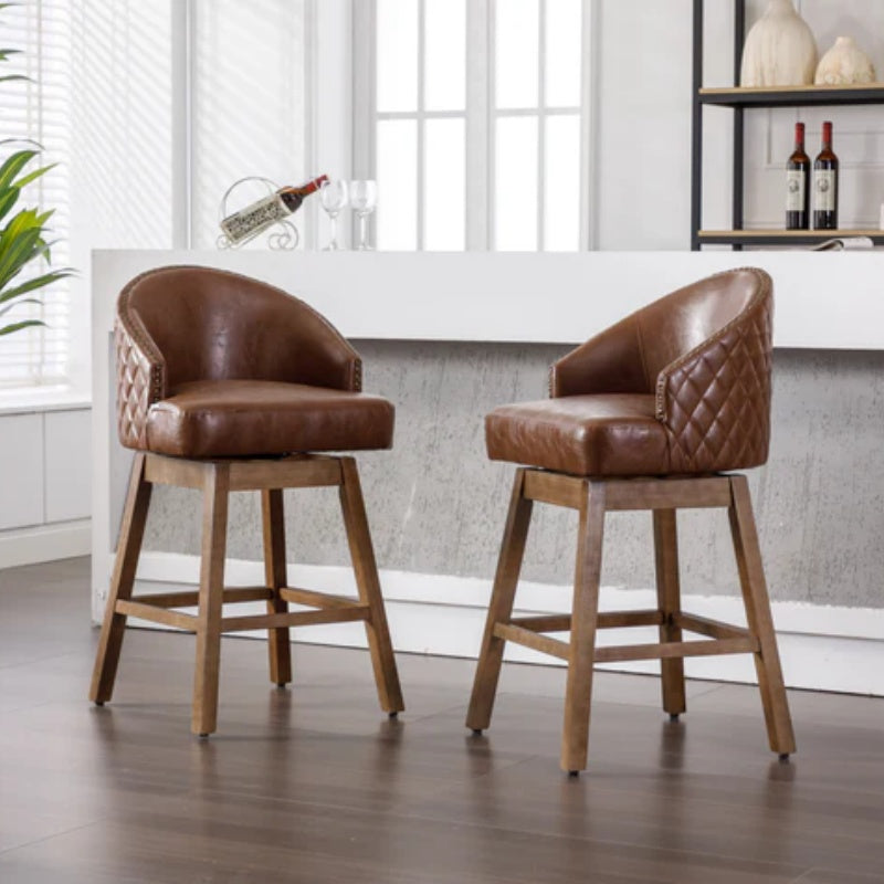 COOLMORE Bar Stools Set of 2 Counter Height Chairs with Footrest for Kitchen, Dining Room And 360 Degree Swivel-海智集-Default-
