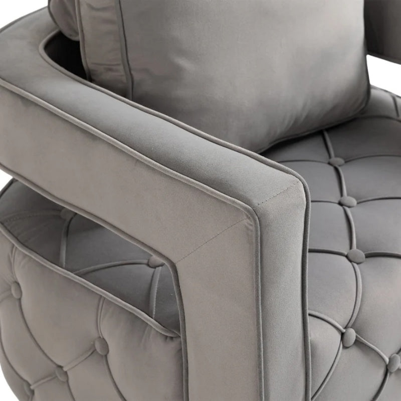Swivel Accent Chair - Modern Accent Chair with Pillow, Velvet Armchair Side Chair with Tufted Button for Living Room, Bedroom, Office(Gray)-海智集-Default-