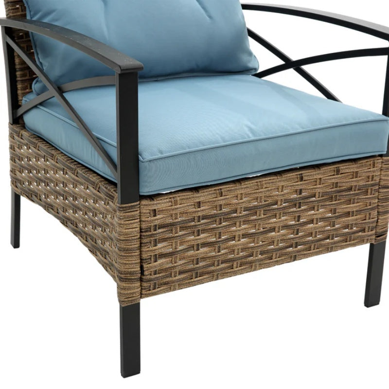 Patio 4 piece sectional low dining conversation sofa set- KD rattan wicker outdoor garden furniture corner sofa set with cushion.-海智集-Default-