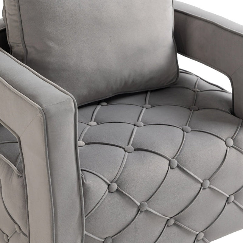 Swivel Accent Chair - Modern Accent Chair with Pillow, Velvet Armchair Side Chair with Tufted Button for Living Room, Bedroom, Office(Gray)-海智集-Default-