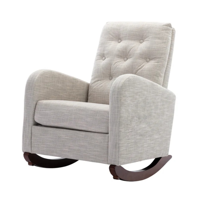 High Back Rocking Chair Nursery Chair .Comfortable Rocker Fabric Padded Seat .Modern High Back Armchair-海智集-Default-