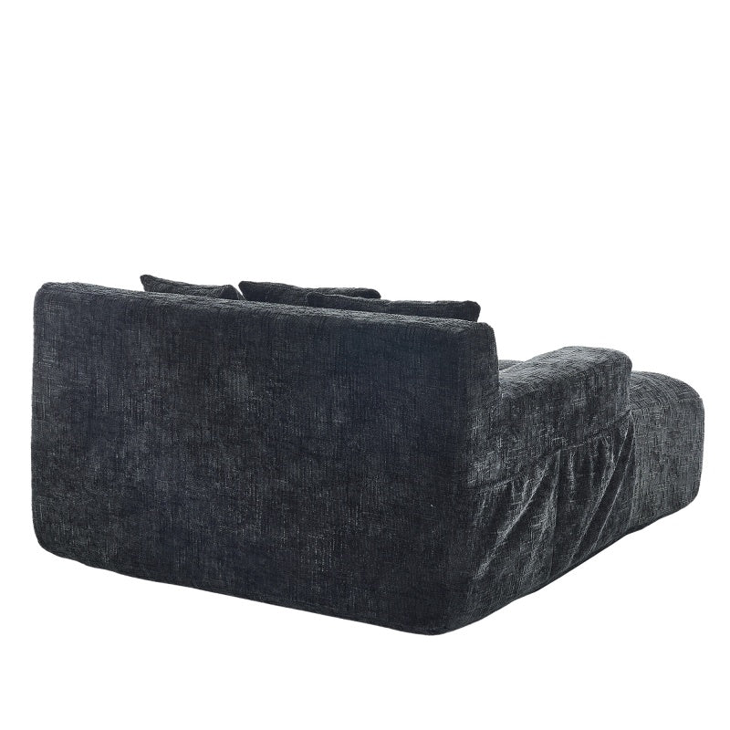 Chenille Interior Lazy Sofa Chaise Lounge Armchair with Three Pillows and Armrests, Black, Soft Chenille, 61.42x48.43x27.95 inches-海智集-Default-