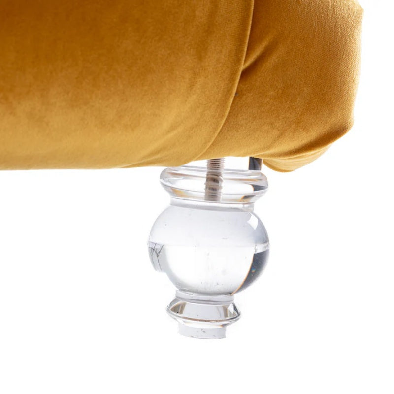 Velvet Button-Tufted Upholstered Chaise Lounge Chair with Pillow for Bedroom Living Room Office, Mustard-海智集-Default-