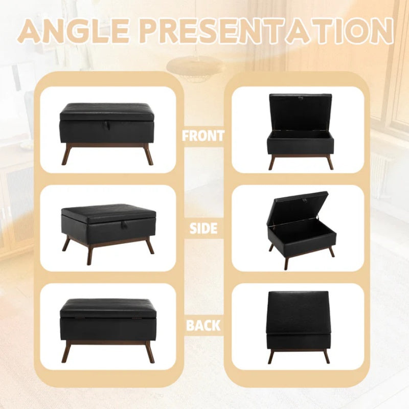Mid-century modern square coffee table storage bench, assembled, suitable for living room, entryway and family room, used as a coffee table, stirrups, shoe bench-海智集-Default-