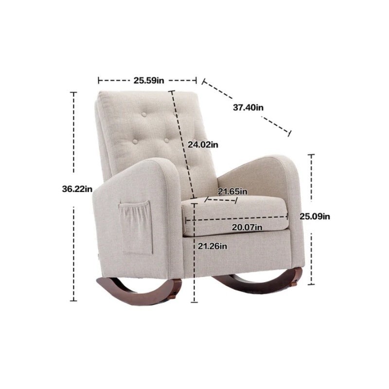 High Back Rocking Chair Nursery Chair .Comfortable Rocker Fabric Padded Seat .Modern High Back Armchair-海智集-Default-