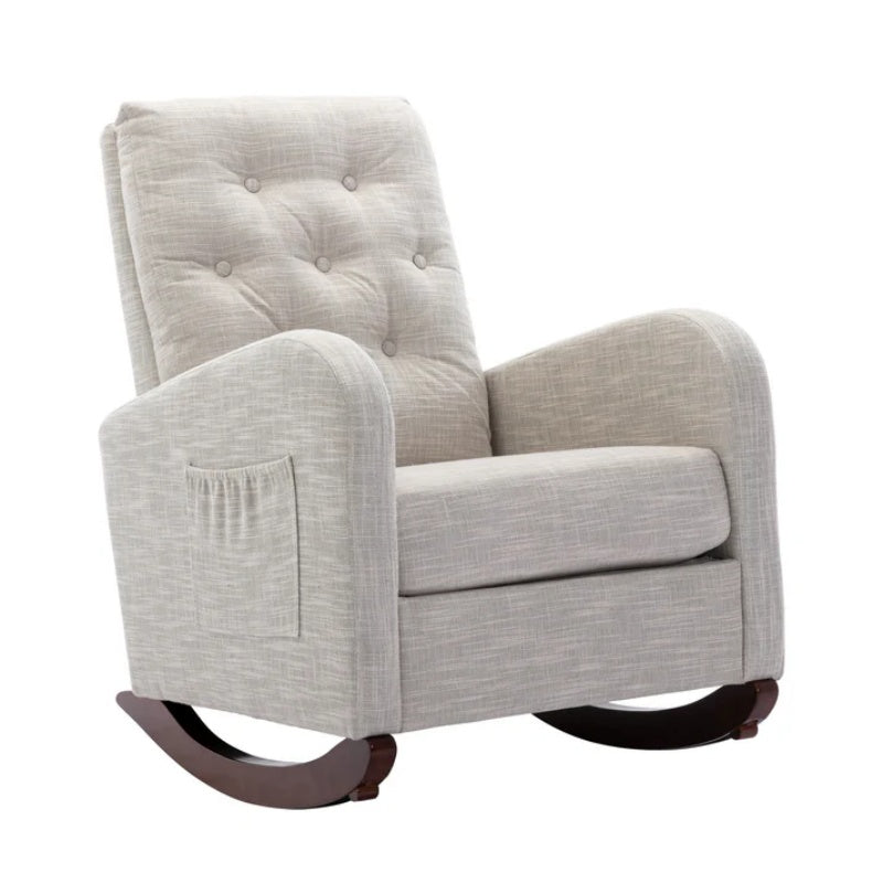 High Back Rocking Chair Nursery Chair .Comfortable Rocker Fabric Padded Seat .Modern High Back Armchair-海智集-Default-
