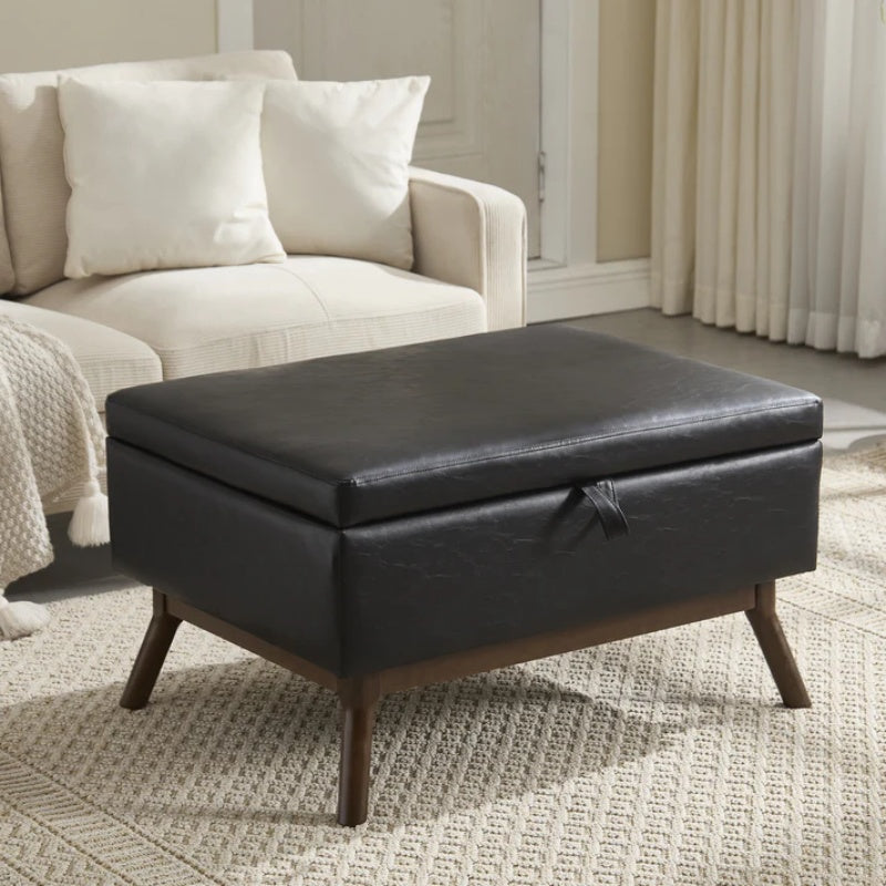 Mid-century modern square coffee table storage bench, assembled, suitable for living room, entryway and family room, used as a coffee table, stirrups, shoe bench-海智集-Default-