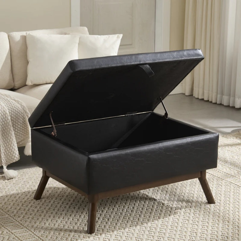 Mid-century modern square coffee table storage bench, assembled, suitable for living room, entryway and family room, used as a coffee table, stirrups, shoe bench-海智集-Default-