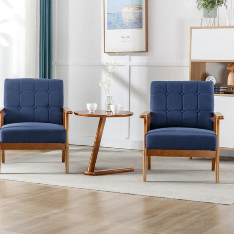 Accent Chairs Set of 2 with Side Table, Mid Century Modern Accent Chair, Wood and Fabric Armchairs Side Chair, Lounge Reading Comfy Arm Chair for Living Room, Bedroom, Office-海智集-Default-