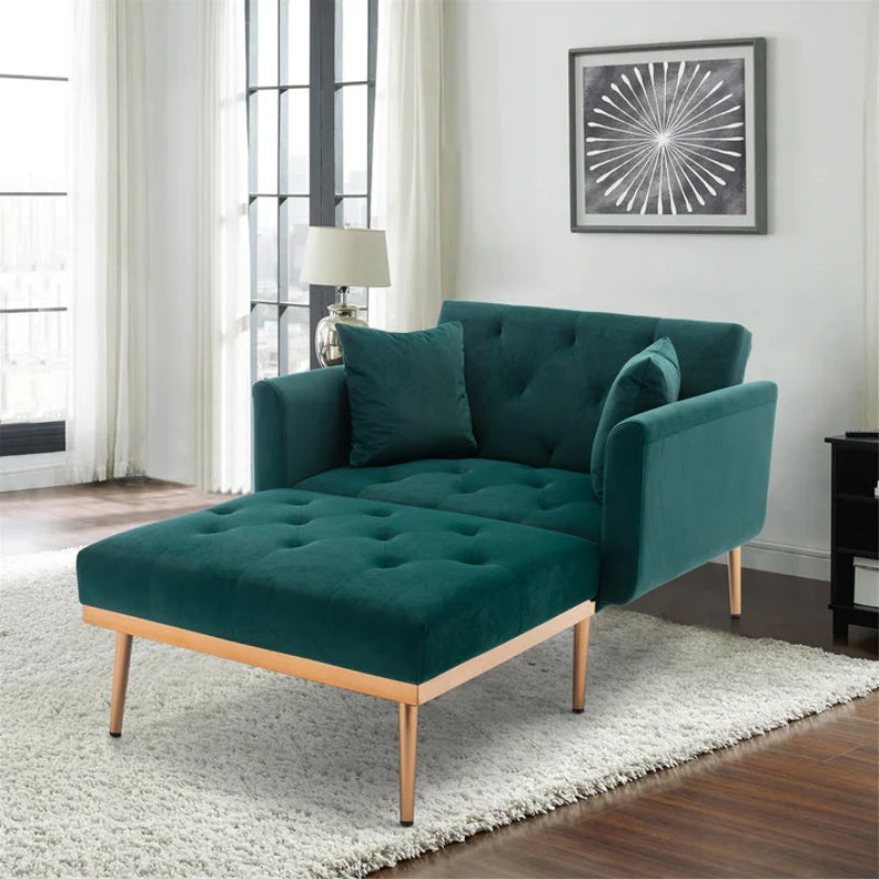 COOLMORE fashionable and classic style chaise lounge chair / accent chair for Living Room, bedroom (Green Velvet)-海智集-Default-