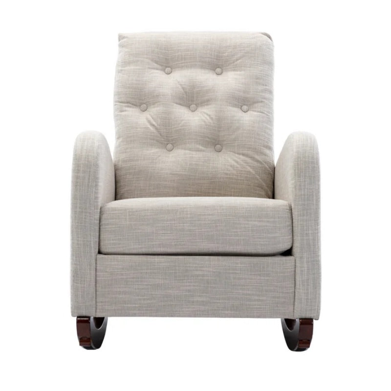 High Back Rocking Chair Nursery Chair .Comfortable Rocker Fabric Padded Seat .Modern High Back Armchair-海智集-Default-