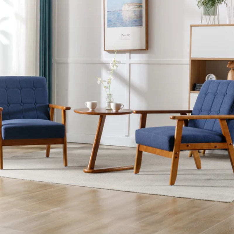 Accent Chairs Set of 2 with Side Table, Mid Century Modern Accent Chair, Wood and Fabric Armchairs Side Chair, Lounge Reading Comfy Arm Chair for Living Room, Bedroom, Office-海智集-Default-