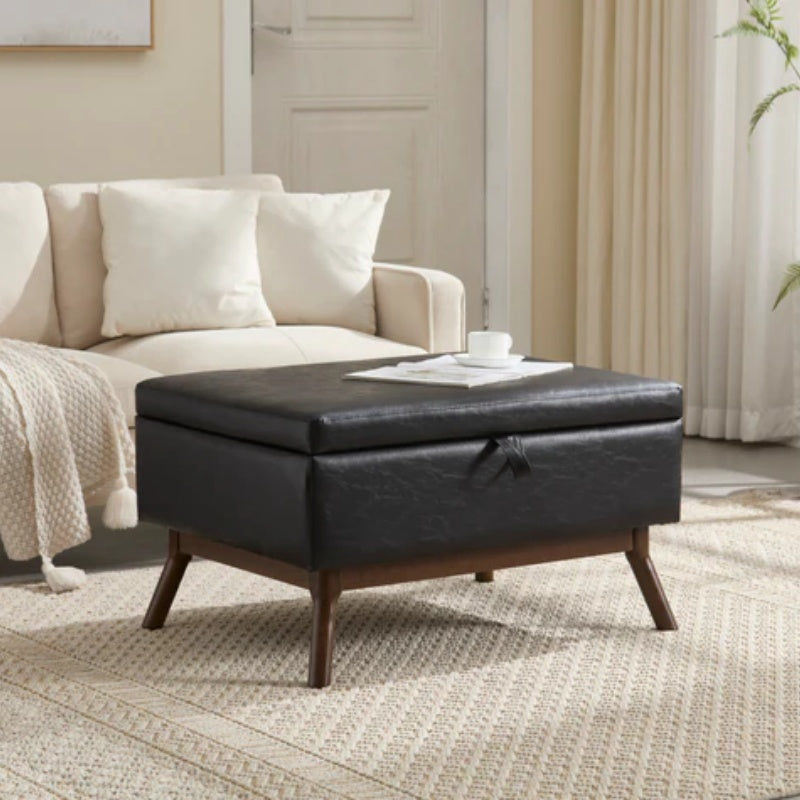 Mid-century modern square coffee table storage bench, assembled, suitable for living room, entryway and family room, used as a coffee table, stirrups, shoe bench-海智集-Default-