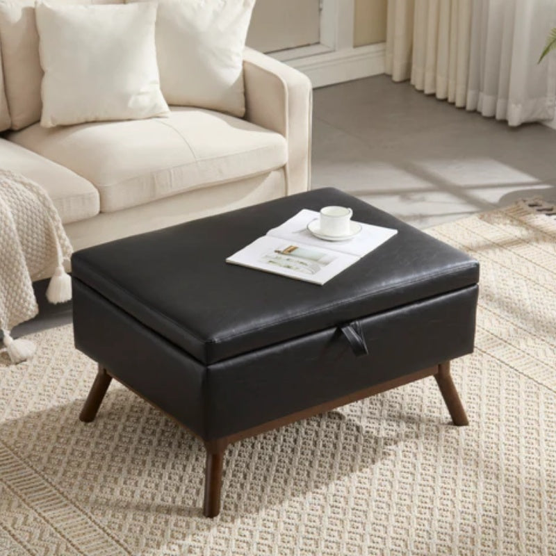 Mid-century modern square coffee table storage bench, assembled, suitable for living room, entryway and family room, used as a coffee table, stirrups, shoe bench-海智集-Default-