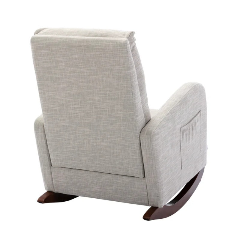 High Back Rocking Chair Nursery Chair .Comfortable Rocker Fabric Padded Seat .Modern High Back Armchair-海智集-Default-