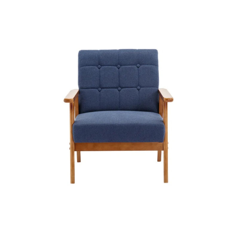 Accent Chairs Set of 2 with Side Table, Mid Century Modern Accent Chair, Wood and Fabric Armchairs Side Chair, Lounge Reading Comfy Arm Chair for Living Room, Bedroom, Office-海智集-Default-