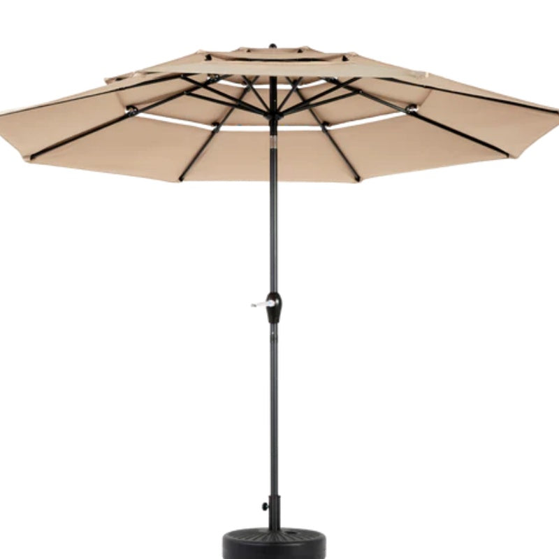 Aluminium 10ft 3 Tier Auto-tilt Umbrella ,Outdoor Patio Umbrella - Market Table Pool Deck Umbrella (Base Not Included) - ( khaki )-海智集-Default-