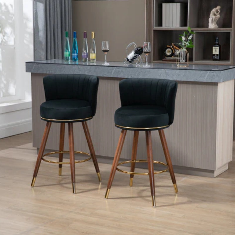 COOLMORE Counter Height Bar Stools Set of 2 for Kitchen Counter Solid Wood Legs with a fixed height of 360 degrees-海智集-Default-