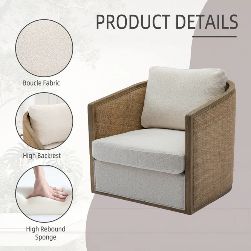 Beige Boucle Swivel Barrel Chair, Comfy Round Accent Sofa Chair with 360 Degree Swivel, Leisure Arm Chair for Living Room, Nursery, Hotel, Bedroom, Office, Lounge-海智集-Default-