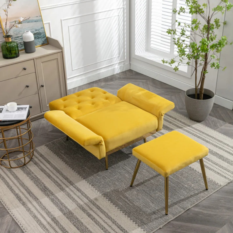 COOLMORE Velvet Accent Chair with Adjustable Armrests and Backrest, Button Tufted Lounge Chair, Single Recliner Armchair with Ottoman-海智集-Default-