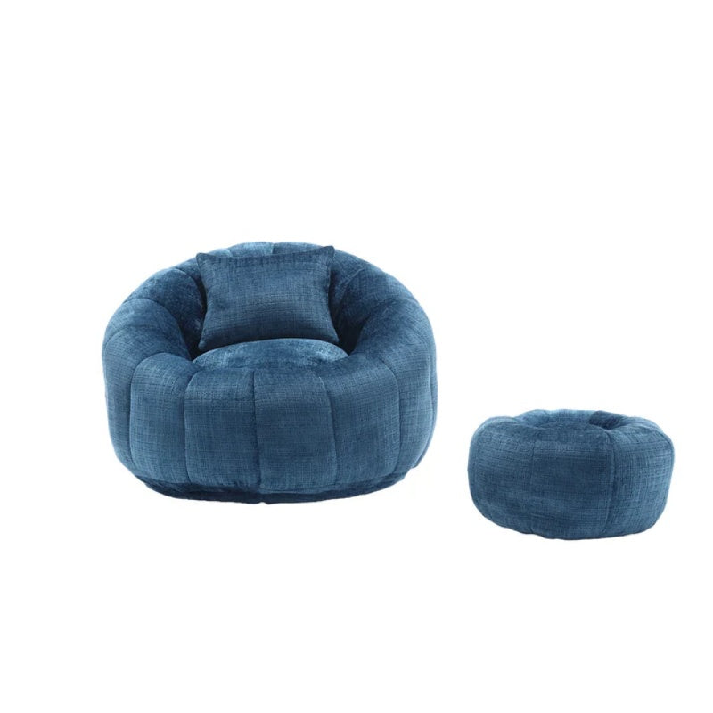 COOLMORE Modern Extra Large Round Bean Bag Chair with Footrest for Living Room, Chenille Fabric Lazy Sofa with Pillow for Adults, Teenagers,Child, Suitable for Bedroom, Dormitory, Study Room-海智集-Default-