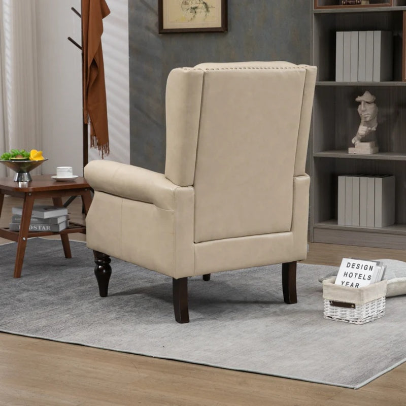 Modern Accent Chair Lounge Chair with Sturdy Wood Legs in Camel PU Leather for Living Room and Bedroom-海智集-Default-