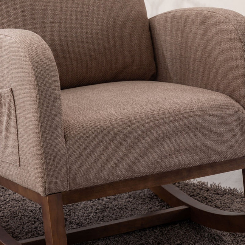 Rocking Chair, Modern Glider Chair, Recliner Armchair with Wood Legs and Side Pocket, Nursery Rocking Accent Chair with High Back for Living Room Bedroom (Camel linen)-海智集-Default-
