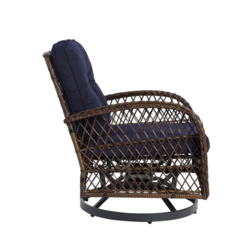 3 Pieces Outdoor Swivel Rocker Patio Chairs, 360 Degree Rocking Patio Conversation Set with Thickened Cushions and Glass Coffee Table for Backyard, Navy blue-海智集-Default-