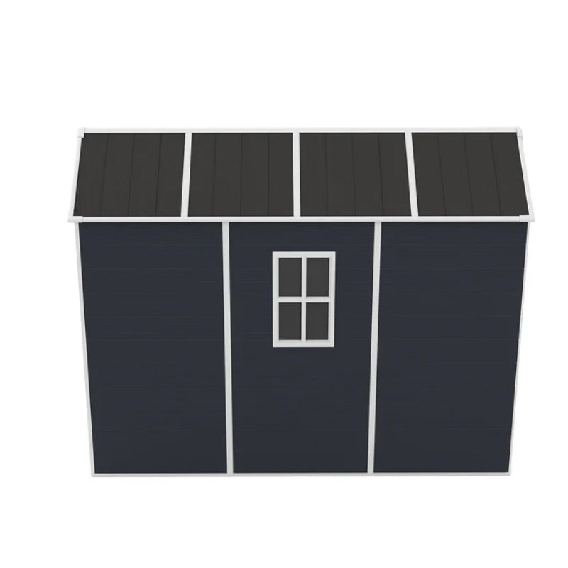 Campcraft 4*8ft resin storage shed, high quality pp material, strong structure, waterproof, rust and UV proof, large storage space, 12mm thick pp board, HD window lighting Dark gray-海智集-Default-