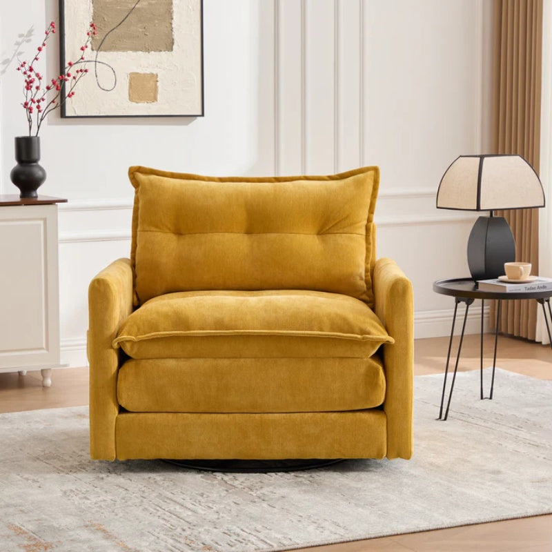 UNITED WE WIN Swivel Barrel Chair - Mid Century Modern Chair, Thick Padded Arm Chair with Solid Metal Base, Comfortable Single Sofa Chair, Swivel Accent Chair for Living Room Bedroom-海智集-Default-