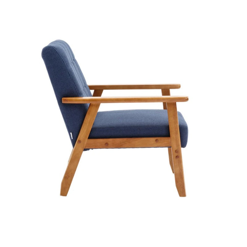 Accent Chairs Set of 2 with Side Table, Mid Century Modern Accent Chair, Wood and Fabric Armchairs Side Chair, Lounge Reading Comfy Arm Chair for Living Room, Bedroom, Office-海智集-Default-