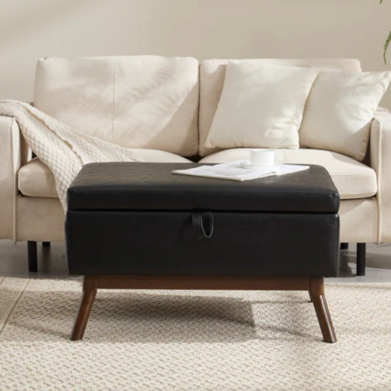 Mid-century modern square coffee table storage bench, assembled, suitable for living room, entryway and family room, used as a coffee table, stirrups, shoe bench-海智集-Default-