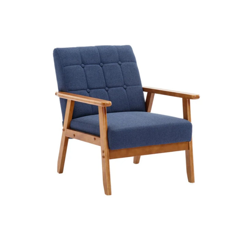 Accent Chairs Set of 2 with Side Table, Mid Century Modern Accent Chair, Wood and Fabric Armchairs Side Chair, Lounge Reading Comfy Arm Chair for Living Room, Bedroom, Office-海智集-Default-