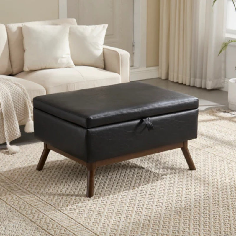 Mid-century modern square coffee table storage bench, assembled, suitable for living room, entryway and family room, used as a coffee table, stirrups, shoe bench-海智集-Default-