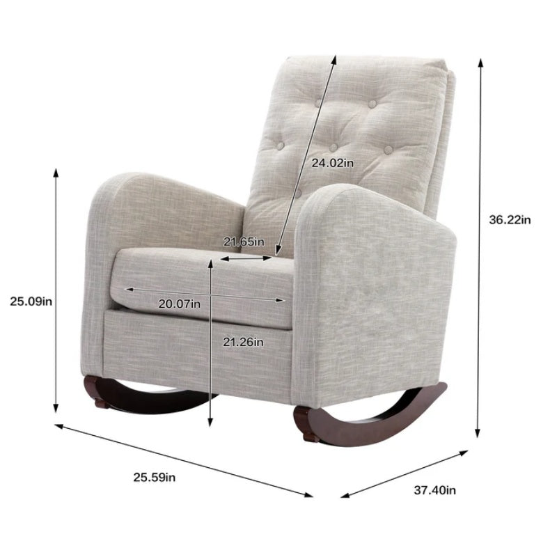 High Back Rocking Chair Nursery Chair .Comfortable Rocker Fabric Padded Seat .Modern High Back Armchair-海智集-Default-