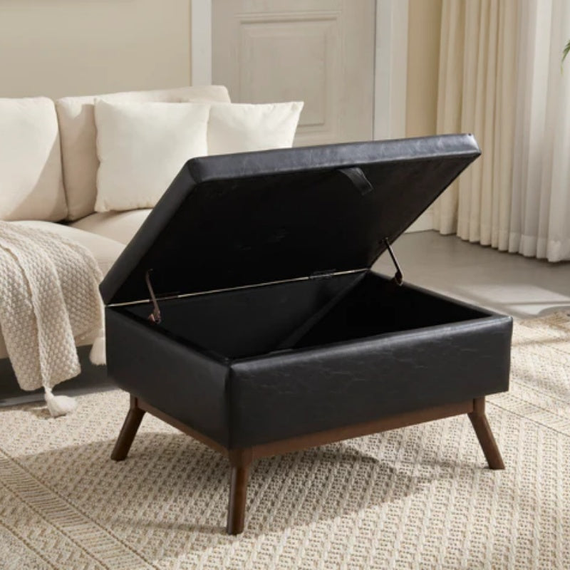 Mid-century modern square coffee table storage bench, assembled, suitable for living room, entryway and family room, used as a coffee table, stirrups, shoe bench-海智集-Default-