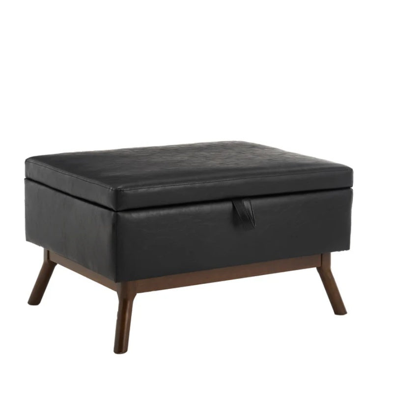 Mid-century modern square coffee table storage bench, assembled, suitable for living room, entryway and family room, used as a coffee table, stirrups, shoe bench-海智集-Default-