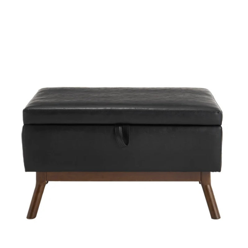 Mid-century modern square coffee table storage bench, assembled, suitable for living room, entryway and family room, used as a coffee table, stirrups, shoe bench-海智集-Default-
