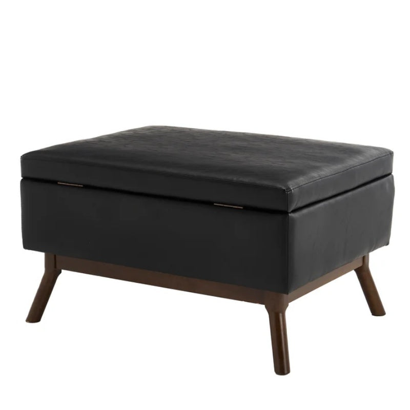 Mid-century modern square coffee table storage bench, assembled, suitable for living room, entryway and family room, used as a coffee table, stirrups, shoe bench-海智集-Default-