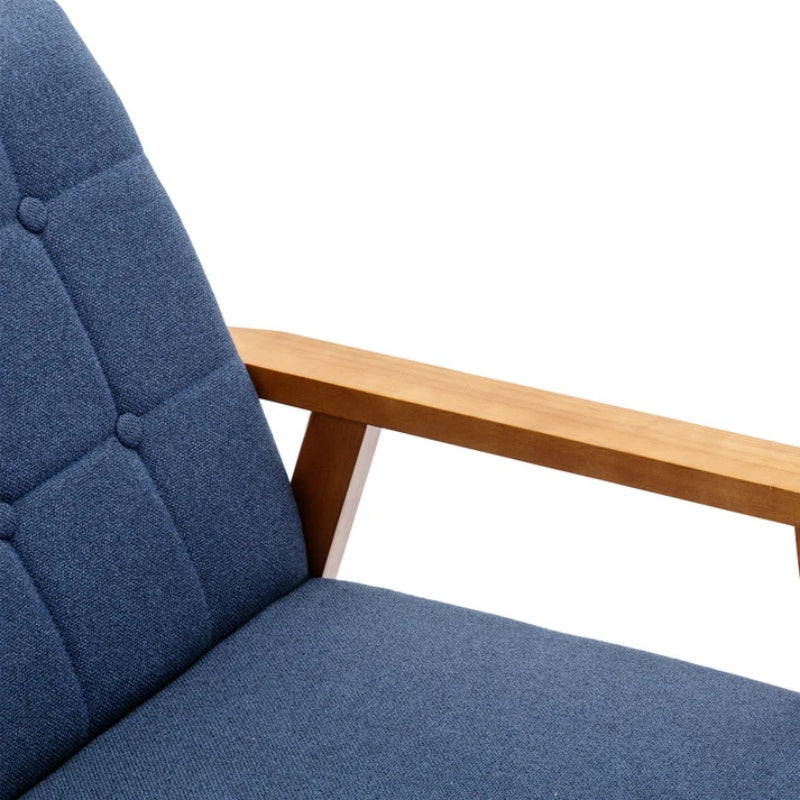 Accent Chairs Set of 2 with Side Table, Mid Century Modern Accent Chair, Wood and Fabric Armchairs Side Chair, Lounge Reading Comfy Arm Chair for Living Room, Bedroom, Office-海智集-Default-