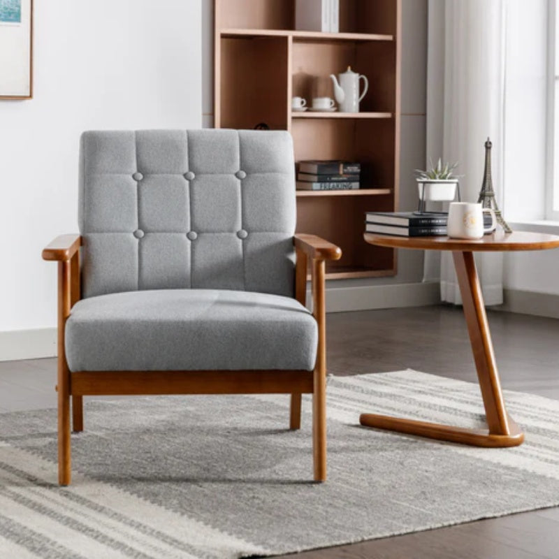 Leisure Chair with Solid Wood Armrest and Feet, Mid-Century Modern Accent chair, for Living Room Bedroom Studio chair-海智集-Default-