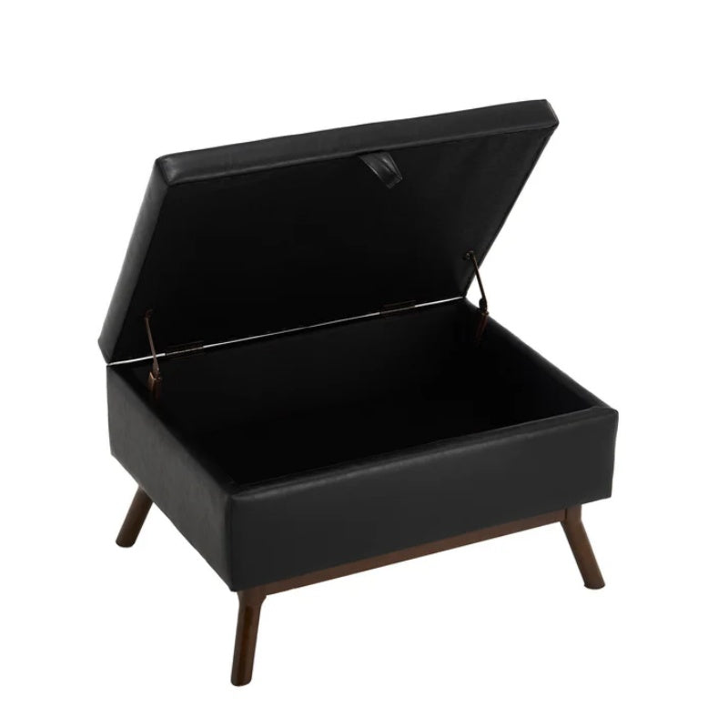 Mid-century modern square coffee table storage bench, assembled, suitable for living room, entryway and family room, used as a coffee table, stirrups, shoe bench-海智集-Default-