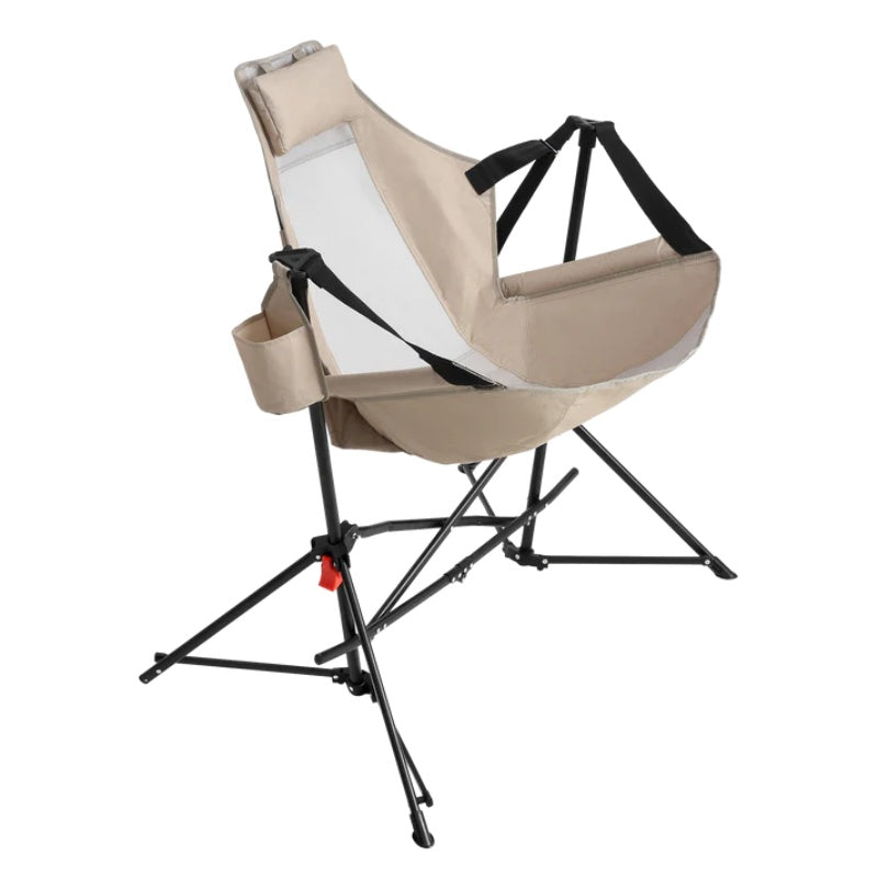 Hammock Camping Chair, Folding Portable Rocking Chair, Aluminum Alloy Adjustable Back Swinging Chair with Pillow Cup Holder, Recliner with Carry Bag for Outdoor Travel Lawn Backyard, KHAKI-海智集-Default-