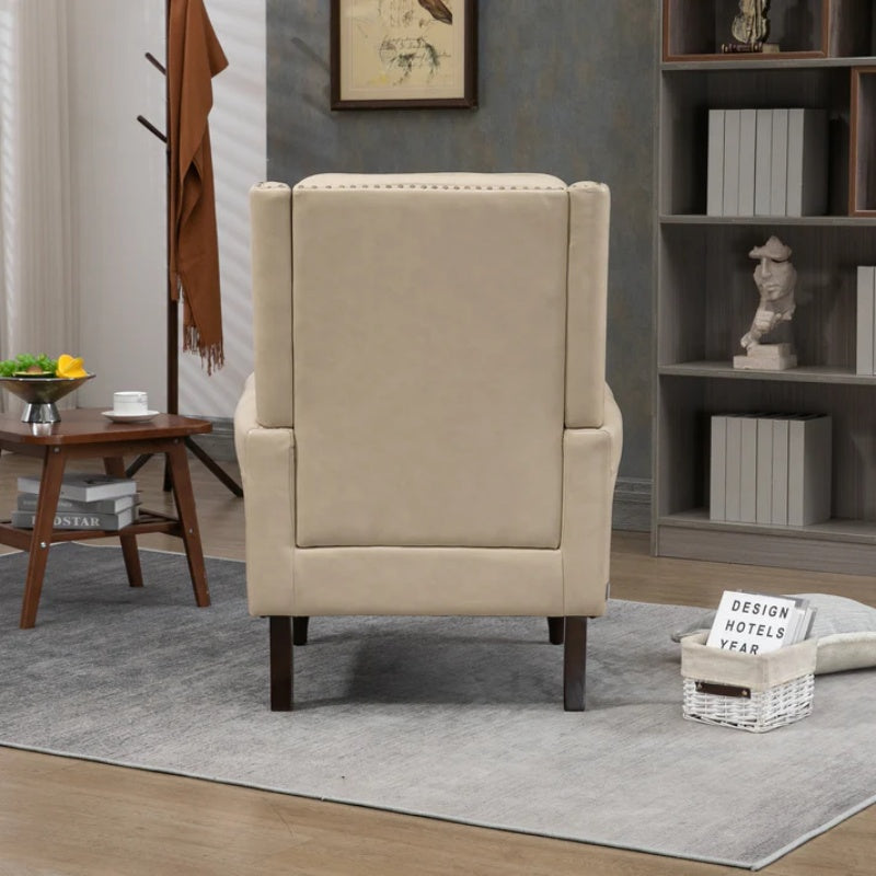 Modern Accent Chair Lounge Chair with Sturdy Wood Legs in Camel PU Leather for Living Room and Bedroom-海智集-Default-